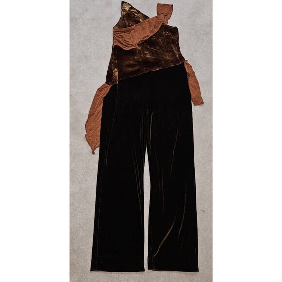 VTG Algy Brown Velvet Jumpsuit Asymmetrical Sleeveless Skirted Adult XXL - Picture 1 of 10